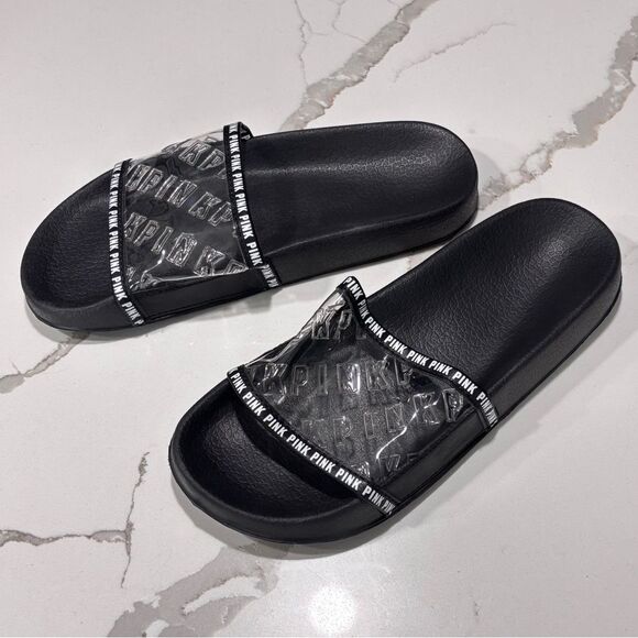 NEW PINK Victoria’s Secret | Women’s Clear Slides Slip On Sandals SIZE M 7/8 - Picture 1 of 7